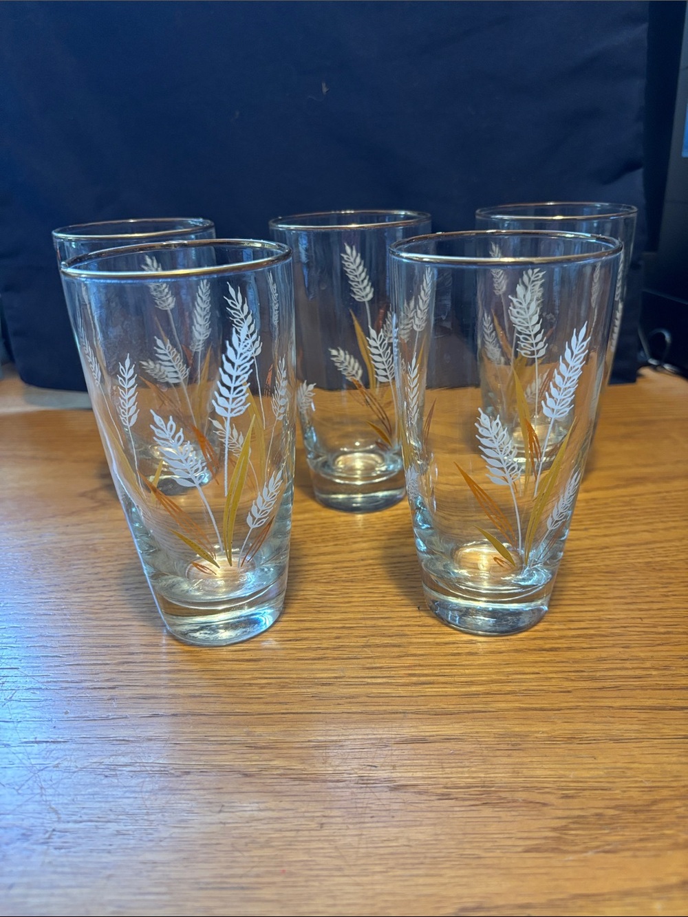 Vintage Mid Century Libbey Gold Wheat Glass Tumblers